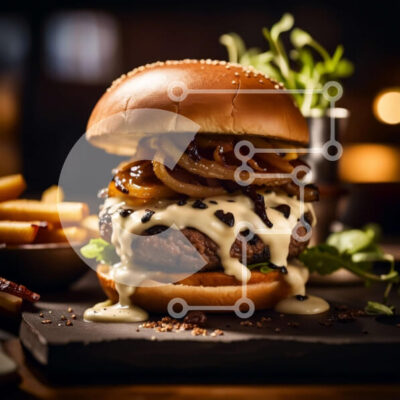 Intra Συλλεκτικό Ξύλινο Παζλ Plywood  4mm - Καταπληκτική εικόνα ενός Cheeseburger με πατάτες Σε Ξύλινο Κουτί - Διαστάσεις: 10x10 cm – 25 κομμάτια - Image 1