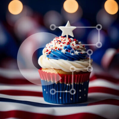 Intra Συλλεκτικό Ξύλινο Παζλ Plywood 4mm - Πατριωτικό Cupcake με φόντο αμερικανικής σημαίας Σε Ξύλινο Κουτί - Διαστάσεις: 10x10 cm – 25 κομμάτια - Image 1