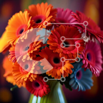 Intra Συλλεκτικό Ξύλινο Παζλ Plywood  4mm - Ζωντανές μαργαρίτες ζέρμπερα σε διάφανο βάζο Σε Ξύλινο Κουτί - Διαστάσεις: 10x10 cm – 25 κομμάτια - Image 1