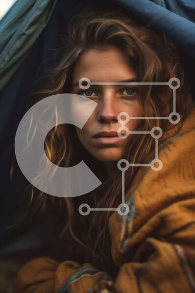 Intra Συλλεκτικό Ξύλινο Παζλ Plywood  4mm - Νεαρή γυναίκα με κίτρινη κουβέρτα που κοιτάζει έξω από μια σκηνή Σε Ξύλινο Κουτί - Διαστάσεις: 10x10 cm – 25 κομμάτια