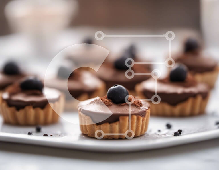 Intra Συλλεκτικό Ξύλινο Παζλ Plywood  4mm - Cupcakes σοκολάτας με βατόμουρα σε λευκό πιάτο Σε Ξύλινο Κουτί - Διαστάσεις: 10x10 cm – 25 κομμάτια