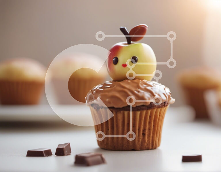 Intra Συλλεκτικό Ξύλινο Παζλ Plywood  4mm - Λαχταριστό Cupcake με διακόσμηση σε σχήμα μήλου Σε Ξύλινο Κουτί - Διαστάσεις: 10x10 cm – 25 κομμάτια