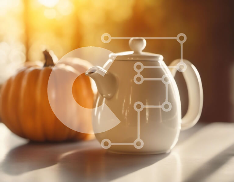 Intra Συλλεκτικό Ξύλινο Παζλ Plywood  4mm - Λευκή τσαγιέρα και πορτοκαλί κολοκύθα Σε Ξύλινο Κουτί - Διαστάσεις: 10x10 cm – 25 κομμάτια