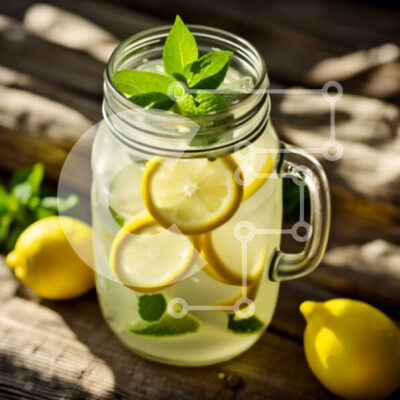 Intra Συλλεκτικό Ξύλινο Παζλ Plywood  4mm - Νόστιμη εικόνα της λεμονάδας Mason Jar με φρέσκες φέτες λεμονιού και φύλλα μέντας Σε Ξύλινο Κουτί - Διαστάσεις: 10x10 cm – 25 κομμάτια - Image 1