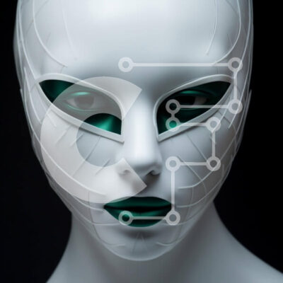 Intra Συλλεκτικό Ξύλινο Παζλ Plywood  4mm - Μανεκέν με λευκή μάσκα και πράσινα μάτια και χείλη Σε Ξύλινο Κουτί - Διαστάσεις: 10x10 cm – 25 κομμάτια - Image 1