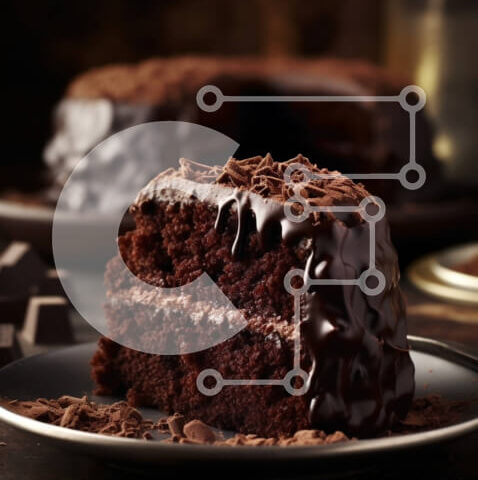 Intra Συλλεκτικό Ξύλινο Παζλ Plywood 4mm - Νόστιμο κέικ σοκολάτας με γυαλιστερό πάγωμα και φέτες βγαλμένες Σε Ξύλινο Κουτί - Διαστάσεις: 10x10 cm – 25 κομμάτια - Image 1