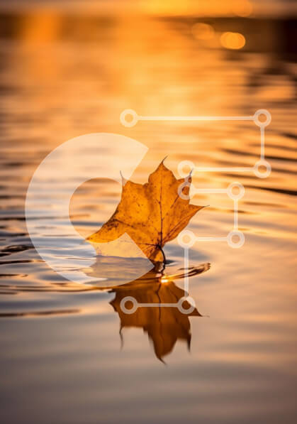 Intra Συλλεκτικό Ξύλινο Παζλ Plywood  4mm - Όμορφη εικόνα ενός κίτρινου φύλλου που επιπλέει στο νερό στο ηλιοβασίλεμα Σε Ξύλινο Κουτί - Διαστάσεις: 10x10 cm – 25 κομμάτια