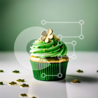 Intra Συλλεκτικό Ξύλινο Παζλ Plywood  4mm - Λαχταριστό πράσινο cupcake με διακοσμητικά από τριφύλλι Σε Ξύλινο Κουτί - Διαστάσεις: 10x10 cm – 25 κομμάτια - Image 1