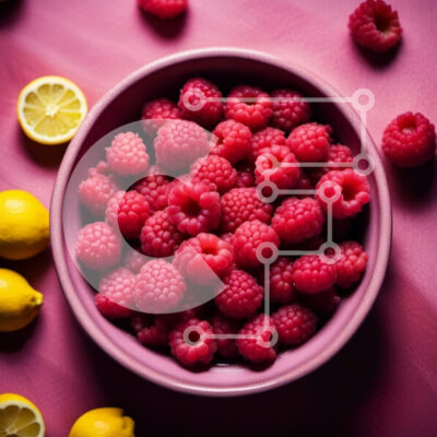 Intra Συλλεκτικό Ξύλινο Παζλ Plywood  4mm - Μπολ με φρέσκα σμέουρα και φέτες λεμονιού σε ροζ φόντο Σε Ξύλινο Κουτί - Διαστάσεις: 10x10 cm – 25 κομμάτια - Image 1