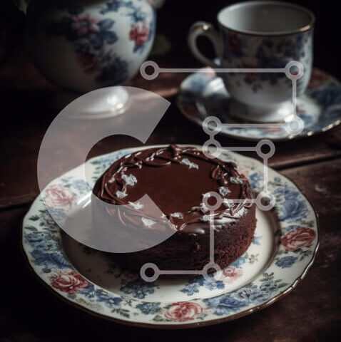 Intra Συλλεκτικό Ξύλινο Παζλ Plywood  4mm - Νόστιμη εικόνα του κέικ σοκολάτας με το τσάι σε ένα τραπέζι Σε Ξύλινο Κουτί - Διαστάσεις: 10x10 cm – 25 κομμάτια - Image 1
