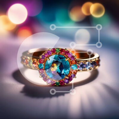 Intra Συλλεκτικό Ξύλινο Παζλ Plywood  4mm - Εκπληκτικό κοντινό πλάνο από πολύχρωμο δαχτυλίδι πολύτιμων λίθων με χρυσή ζώνη Σε Ξύλινο Κουτί - Διαστάσεις: 10x10 cm – 25 κομμάτια - Image 1