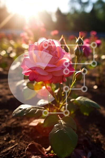 Intra Συλλεκτικό Ξύλινο Παζλ Plywood  4mm - Εκπληκτική εικόνα ενός ροζ τριαντάφυλλου σε ένα χωράφι στο ηλιοβασίλεμα Σε Ξύλινο Κουτί - Διαστάσεις: 10x10 cm – 25 κομμάτια