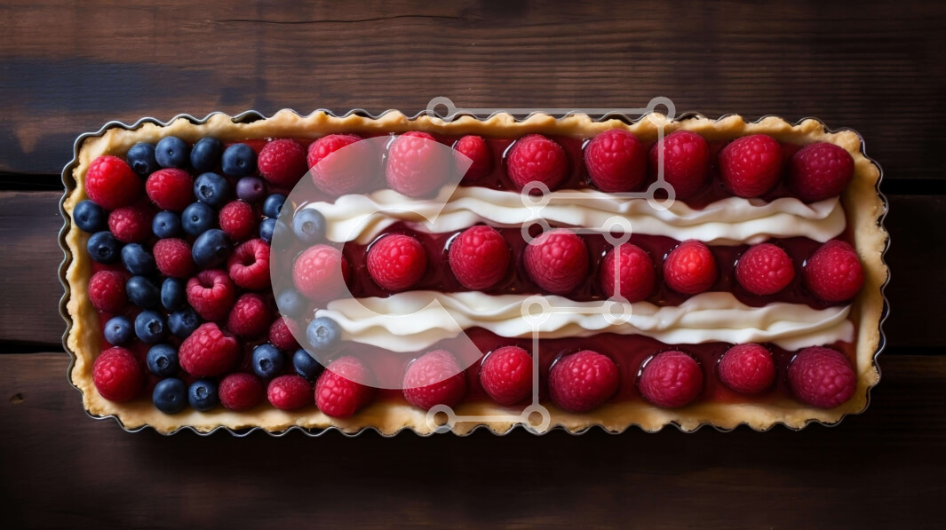 Intra Συλλεκτικό Ξύλινο Παζλ Plywood  4mm - Τάρτα σε σχήμα αμερικανικής σημαίας με σμέουρα και σαντιγί Σε Ξύλινο Κουτί - Διαστάσεις: 10x10 cm – 25 κομμάτια