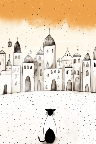 Intra Συλλεκτικό Ξύλινο Παζλ Plywood  4mm - Ασπρόμαυρη γάτα που απολαμβάνει θέα στην πόλη Σε Ξύλινο Κουτί - Διαστάσεις: 10x10 cm – 25 κομμάτια