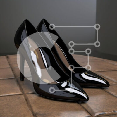 Intra Συλλεκτικό Ξύλινο Παζλ Plywood 4mm - Κομψά μαύρα ψηλοτάκουνα παπούτσια σε δάπεδο με πλακάκια Σε Ξύλινο Κουτί - Διαστάσεις: 10x10 cm – 25 κομμάτια - Image 1