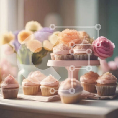 Intra Συλλεκτικό Ξύλινο Παζλ Plywood  4mm - Τραπέζι με cupcakes και λουλούδια Σε Ξύλινο Κουτί - Διαστάσεις: 10x10 cm – 25 κομμάτια - Image 1