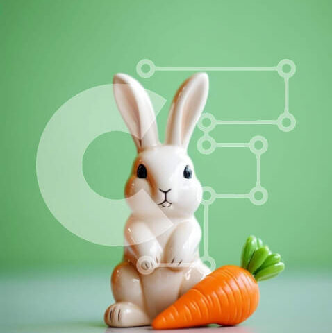 Intra Συλλεκτικό Ξύλινο Παζλ Plywood  4mm - Λευκό ειδώλιο λαγουδάκι με πορτοκαλί καρότο Σε Ξύλινο Κουτί - Διαστάσεις: 10x10 cm – 25 κομμάτια - Image 1