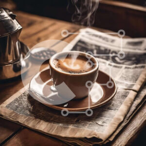 Intra Συλλεκτικό Ξύλινο Παζλ Plywood  4mm - Φλιτζάνι καφέ και βραστήρας σε εφημερίδα και πιατάκι Σε Ξύλινο Κουτί - Διαστάσεις: 10x10 cm – 25 κομμάτια