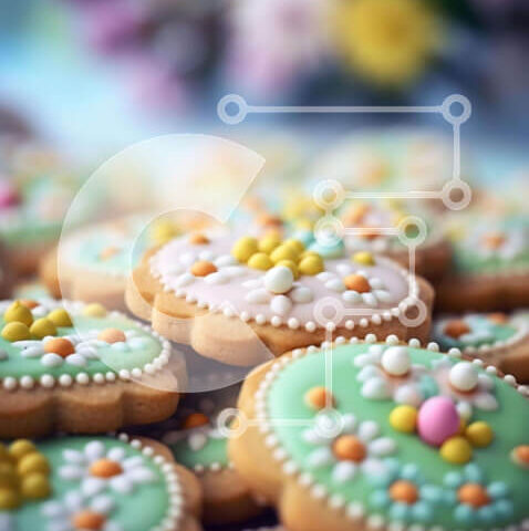 Intra Συλλεκτικό Ξύλινο Παζλ Plywood 4mm - Πολύχρωμα διακοσμημένα μπισκότα στο τραπέζι με λουλούδια στο φόντο Σε Ξύλινο Κουτί - Διαστάσεις: 10x10 cm – 25 κομμάτια - Image 1