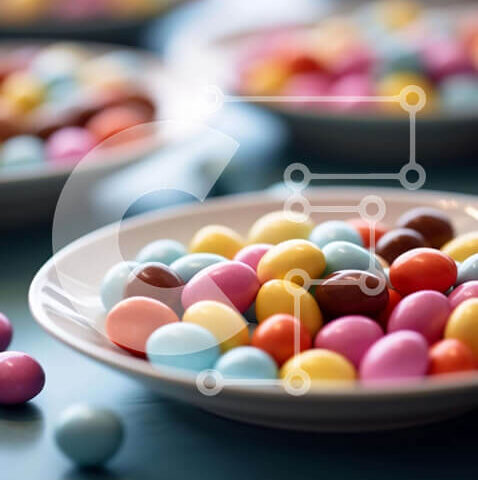 Intra Συλλεκτικό Ξύλινο Παζλ Plywood  4mm - Πολύχρωμα καλάμια καραμελών σε λευκά πιάτα Σε Ξύλινο Κουτί - Διαστάσεις: 10x10 cm – 25 κομμάτια - Image 1