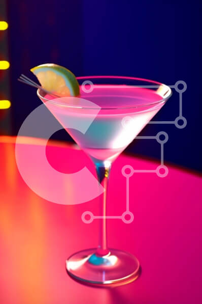 Intra Συλλεκτικό Ξύλινο Παζλ Plywood  4mm - Ροζ ποτήρι Martini με φέτα πορτοκαλιού και πολύχρωμα φώτα Σε Ξύλινο Κουτί - Διαστάσεις: 10x10 cm – 25 κομμάτια