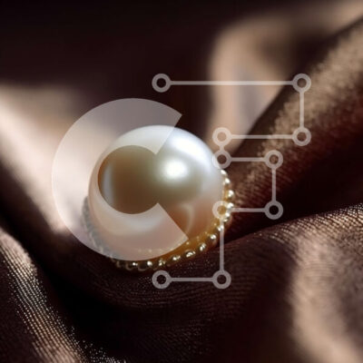 Intra Συλλεκτικό Ξύλινο Παζλ Plywood  4mm - Κομψή εικόνα από κοντά με λευκό μαργαριτάρι σε καφέ σατέν ύφασμα Σε Ξύλινο Κουτί - Διαστάσεις: 10x10 cm – 25 κομμάτια - Image 1