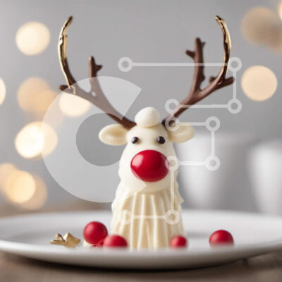 Intra Συλλεκτικό Ξύλινο Παζλ Plywood  4mm - Κέικ σε σχήμα τάρανδου με κόκκινα και λευκά διακοσμητικά Σε Ξύλινο Κουτί - Διαστάσεις: 10x10 cm – 25 κομμάτια - Image 1