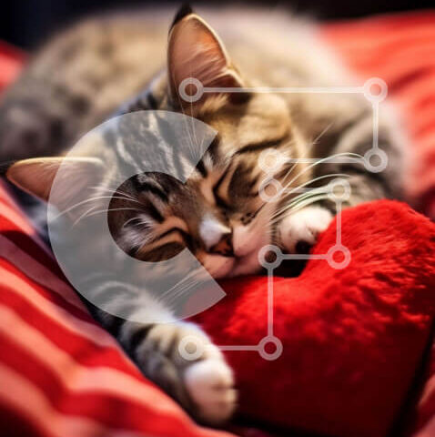 Intra Συλλεκτικό Ξύλινο Παζλ Plywood  4mm - Γάτα που κοιμάται σε μαξιλάρι σε σχήμα καρδιάς Σε Ξύλινο Κουτί - Διαστάσεις: 10x10 cm – 25 κομμάτια - Image 1