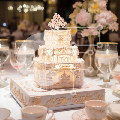 Intra Συλλεκτικό Ξύλινο Παζλ Plywood  4mm - Λευκή τούρτα τριών επιπέδων σε κομψά διακοσμημένο τραπέζι Σε Ξύλινο Κουτί - Διαστάσεις: 10x10 cm – 25 κομμάτια - Image 1