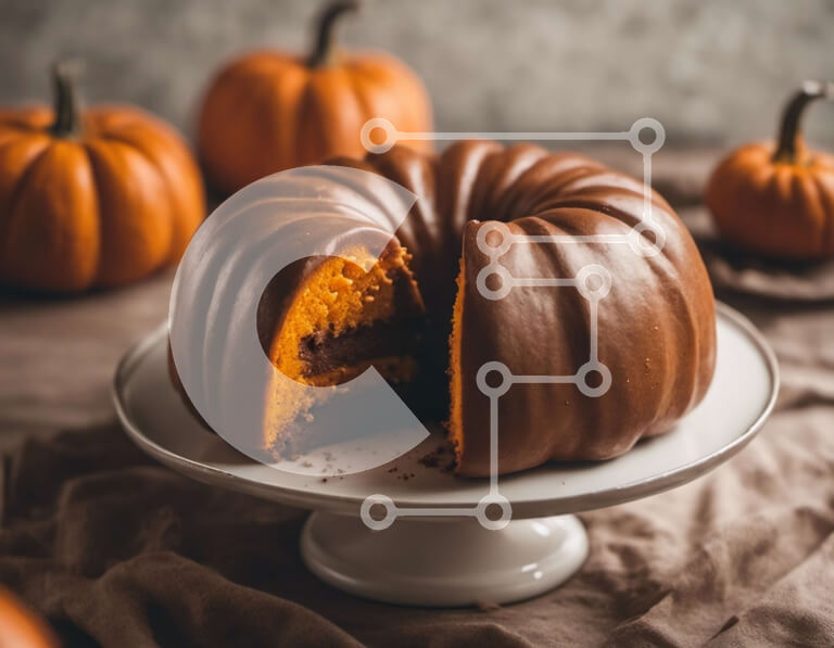 Intra Συλλεκτικό Ξύλινο Παζλ Plywood  4mm - Σοκολατένιο κέικ Bundt με κολοκύθες εμπνευσμένο από το φθινόπωρο Σε Ξύλινο Κουτί - Διαστάσεις: 10x10 cm – 25 κομμάτια