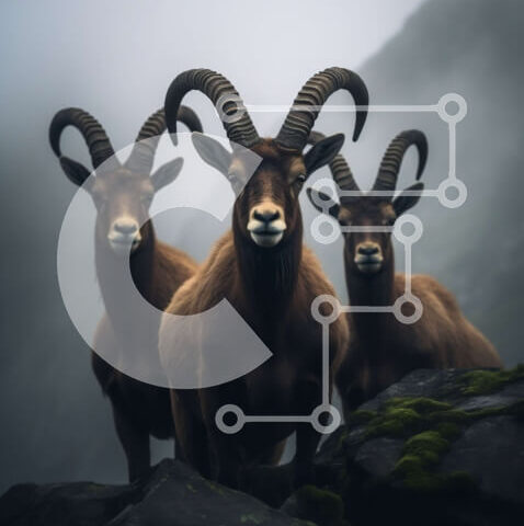 Intra Συλλεκτικό Ξύλινο Παζλ Plywood  4mm - Εκπληκτική εικόνα κερασφόρων ζώων σε ορεινό τοπίο Σε Ξύλινο Κουτί - Διαστάσεις: 10x10 cm – 25 κομμάτια - Image 1