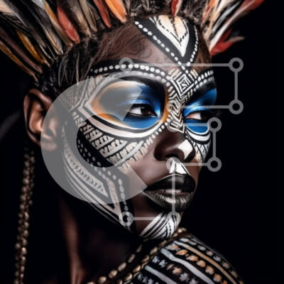 Intra Συλλεκτικό Ξύλινο Παζλ Plywood  4mm - Εκπληκτική γυναίκα με περίτεχνη ασπρόμαυρη ζωγραφική προσώπου και φτερωτό κάλυμμα κεφαλής Σε Ξύλινο Κουτί - Διαστάσεις: 10x10 cm – 25 κομμάτια - Image 1