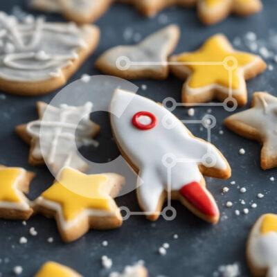 Intra Συλλεκτικό Ξύλινο Παζλ Plywood  4mm - Cookies με θέμα το διάστημα με αστέρια και ρουκέτες Σε Ξύλινο Κουτί - Διαστάσεις: 10x10 cm – 25 κομμάτια - Image 1