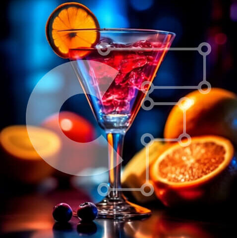 Intra Συλλεκτικό Ξύλινο Παζλ Plywood 4mm - Πολύχρωμο κοκτέιλ με πορτοκάλι και κεράσι σε σκούρο φόντο Σε Ξύλινο Κουτί - Διαστάσεις: 10x10 cm – 25 κομμάτια - Image 1