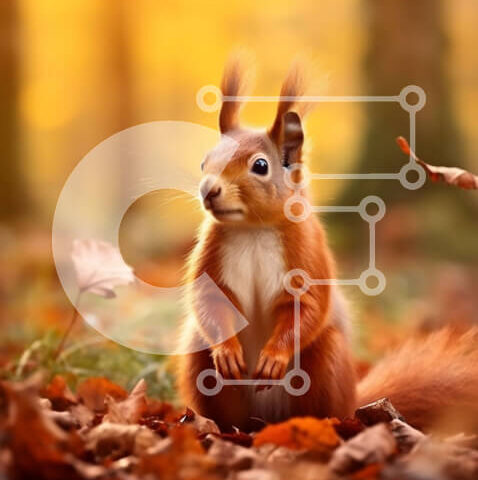 Intra Συλλεκτικό Ξύλινο Παζλ Plywood  4mm - Αξιολάτρευτη εικόνα ενός κόκκινου σκίουρου σε ένα σωρό από φθινοπωρινά φύλλα Σε Ξύλινο Κουτί - Διαστάσεις: 10x10 cm – 25 κομμάτια - Image 1