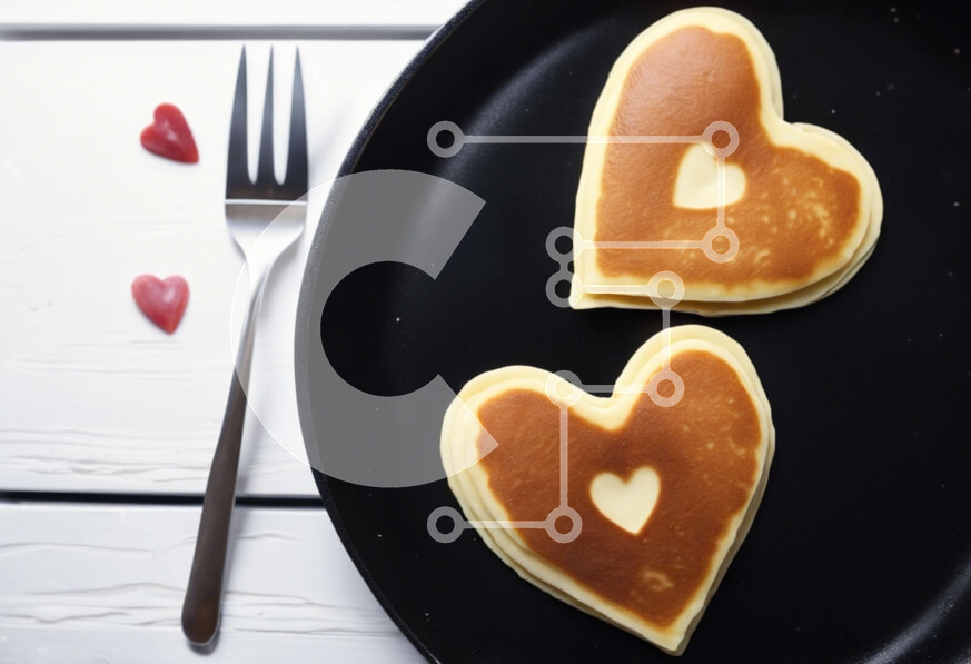 Intra Συλλεκτικό Ξύλινο Παζλ Plywood  4mm - Τηγανίτες σε σχήμα καρδιάς σε μαύρο πιάτο για την ημέρα του Αγίου Βαλεντίνου Σε Ξύλινο Κουτί - Διαστάσεις: 10x10 cm – 25 κομμάτια