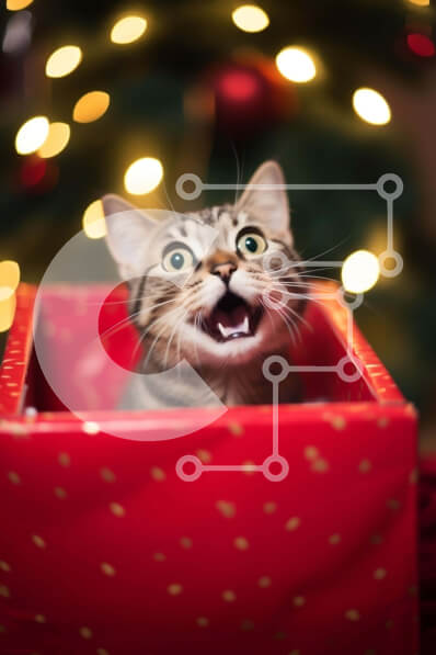 Intra Συλλεκτικό Ξύλινο Παζλ Plywood  4mm - Περίεργη γάτα σε κουτί δώρου Σε Ξύλινο Κουτί - Διαστάσεις: 10x10 cm – 25 κομμάτια