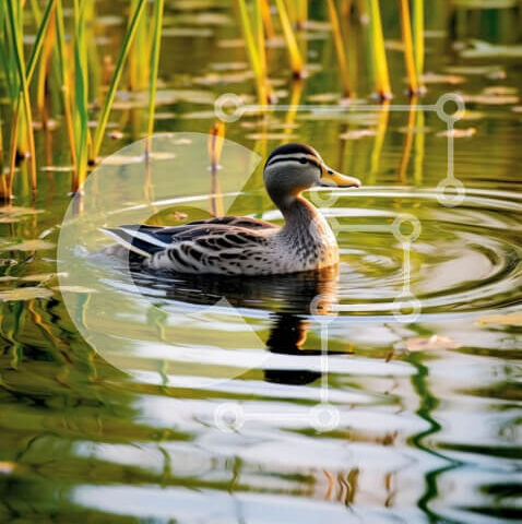 Intra Συλλεκτικό Ξύλινο Παζλ Plywood  4mm - Όμορφη εικόνα μιας πάπιας σε μια λίμνη με καλάμια Σε Ξύλινο Κουτί - Διαστάσεις: 10x10 cm – 25 κομμάτια - Image 1