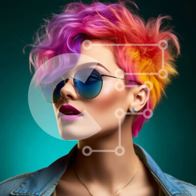 Intra Συλλεκτικό Ξύλινο Παζλ Plywood  4mm - Κομψή γυναίκα με πολύχρωμα μαλλιά και γυαλιά ηλίου Σε Ξύλινο Κουτί - Διαστάσεις: 10x10 cm – 25 κομμάτια - Image 1