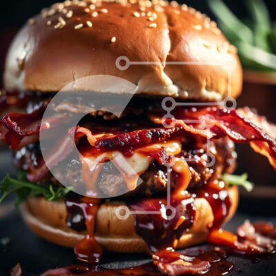 Intra Συλλεκτικό Ξύλινο Παζλ Plywood  4mm - Λαχταριστό χάμπουργκερ με μπέικον, τυρί και σάλτσα μπάρμπεκιου Σε Ξύλινο Κουτί - Διαστάσεις: 10x10 cm – 25 κομμάτια - Image 1