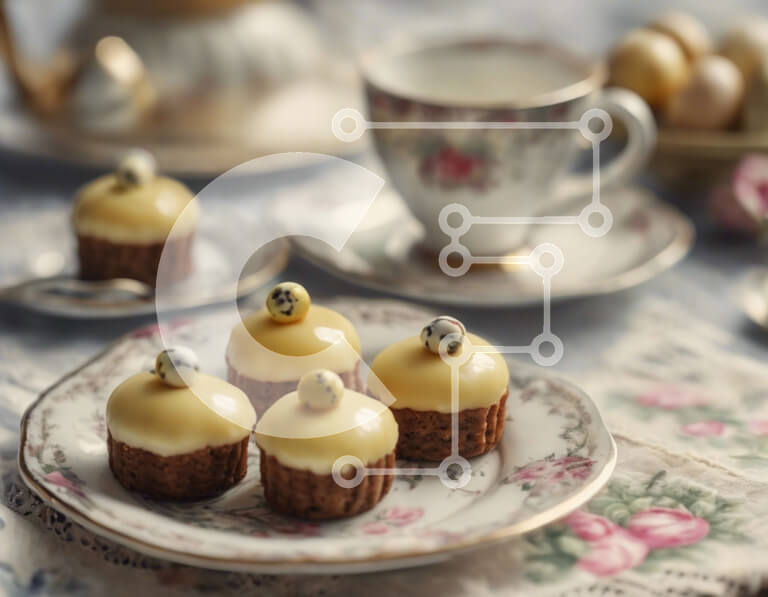 Intra Συλλεκτικό Ξύλινο Παζλ Plywood  4mm - Νόστιμα επιδόρπια και φλιτζάνι τσαγιού στο τραπέζι Σε Ξύλινο Κουτί - Διαστάσεις: 10x10 cm – 25 κομμάτια