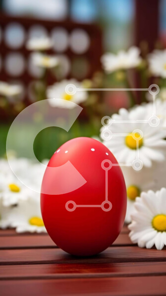 Intra Συλλεκτικό Ξύλινο Παζλ Plywood  4mm - Κόκκινη μπάλα και λευκές μαργαρίτες σε ξύλινο τραπέζι Σε Ξύλινο Κουτί - Διαστάσεις: 10x10 cm – 25 κομμάτια