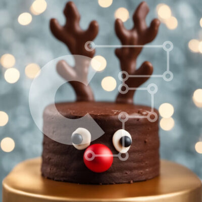 Intra Συλλεκτικό Ξύλινο Παζλ Plywood  4mm - Κέικ σοκολάτας με κέρατα ταράνδου και κόκκινες μύτες Σε Ξύλινο Κουτί - Διαστάσεις: 10x10 cm – 25 κομμάτια - Image 1