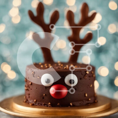 Intra Συλλεκτικό Ξύλινο Παζλ Plywood  4mm - Κέικ σοκολάτας με κέρατα ταράνδου και κόκκινες μύτες Σε Ξύλινο Κουτί - Διαστάσεις: 10x10 cm – 25 κομμάτια - Image 1