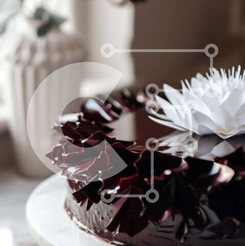 Intra Συλλεκτικό Ξύλινο Παζλ Plywood  4mm - Κέικ σοκολάτας με λευκά λουλούδια σε οβάλ πιάτο Σε Ξύλινο Κουτί - Διαστάσεις: 10x10 cm – 25 κομμάτια - Image 1