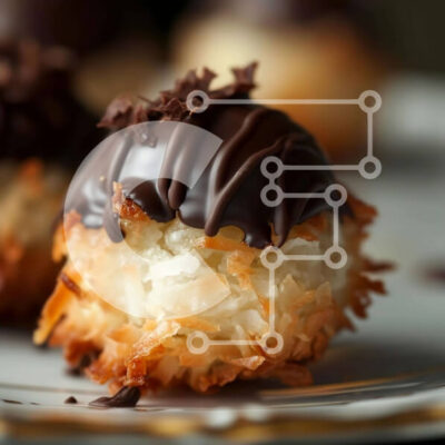 Intra Συλλεκτικό Ξύλινο Παζλ Plywood  4mm - Επιδόρπια καρύδας καλυμμένα με σοκολάτα σε λευκό πιάτο με ψεκασμούς Σε Ξύλινο Κουτί - Διαστάσεις: 10x10 cm – 25 κομμάτια - Image 1