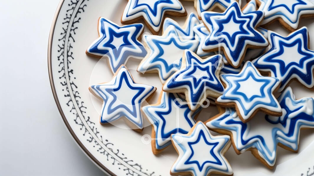 Intra Συλλεκτικό Ξύλινο Παζλ Plywood  4mm - Μπισκότα σε σχήμα μπλε και λευκού αστεριού σε ένα πιάτο Σε Ξύλινο Κουτί - Διαστάσεις: 10x10 cm – 25 κομμάτια
