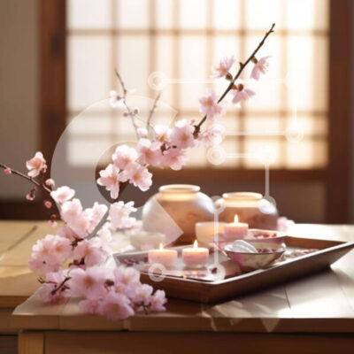 Intra Συλλεκτικό Ξύλινο Παζλ Plywood  4mm - Δίσκος με ροζ λουλούδια και κεριά Σε Ξύλινο Κουτί - Διαστάσεις: 10x10 cm – 25 κομμάτια - Image 1