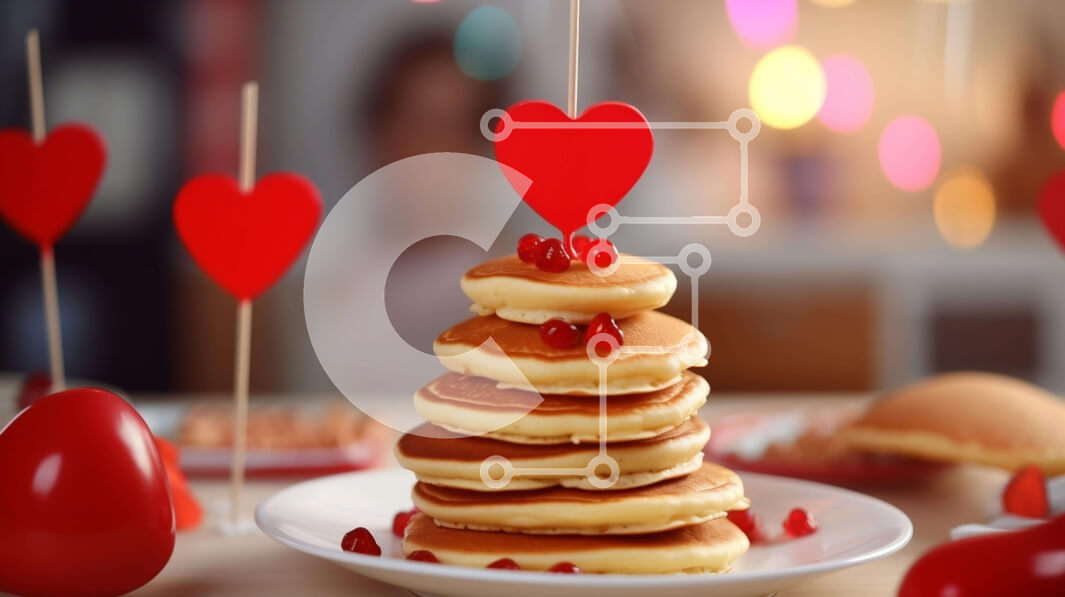 Intra Συλλεκτικό Ξύλινο Παζλ Plywood  4mm - Στοίβα από τηγανίτες με διακοσμητικά σε σχήμα καρδιάς Σε Ξύλινο Κουτί - Διαστάσεις: 10x10 cm – 25 κομμάτια