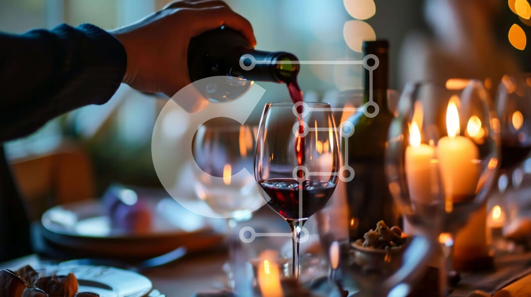 Intra Συλλεκτικό Ξύλινο Παζλ Plywood  4mm - Πρόσωπο που ρίχνει κόκκινο κρασί σε ένα ποτήρι στο τραπέζι του δείπνου Σε Ξύλινο Κουτί - Διαστάσεις: 10x10 cm – 25 κομμάτια